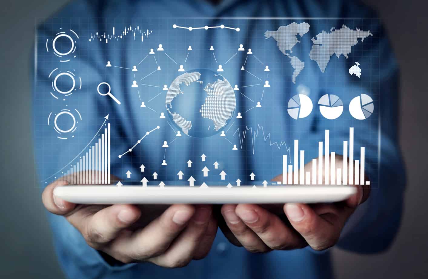 Man Holding Digital Tablet Financial Statistics Business Graphs Social Network And Connection Future And Finance Concept 137083185