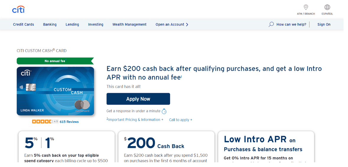 Citi Custom Cash Card