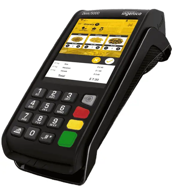 Touchscreen point of sale terminal for Host Merchant Services payments processing.