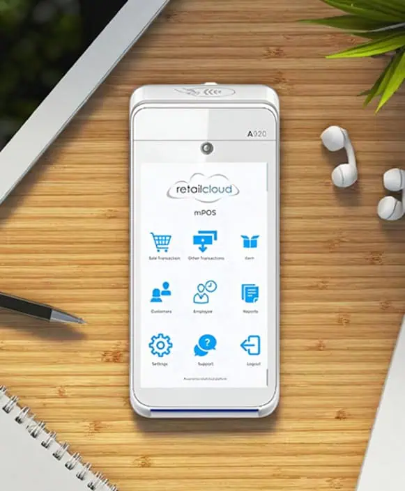 Mobile POS payment terminal for retail transactions at Host Merchant Services.