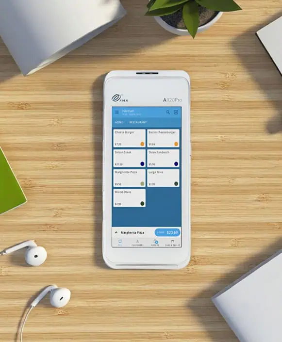 Mobile payment app on a tablet for Host Merchant Services, optimized for seamless business transactions.