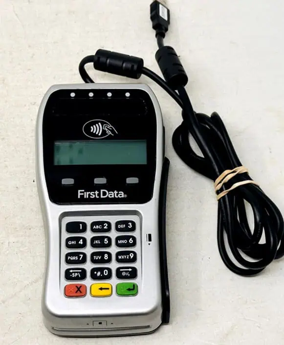 Contactless payment terminal for Merchant Services, secure card processing device.
