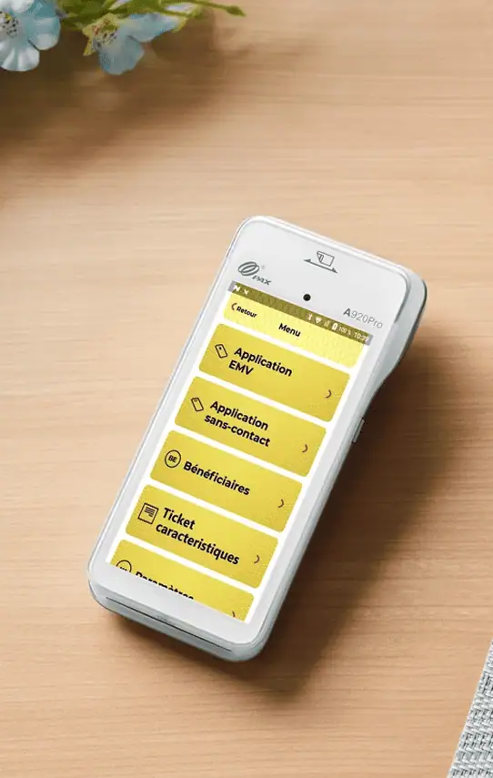 Mobile payment terminal showcasing Host Merchant Services payment solutions.