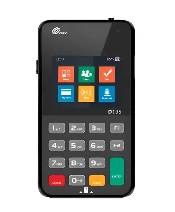Touchscreen payment terminal for secure merchant transactions, part of Host Merchant Services offerings.